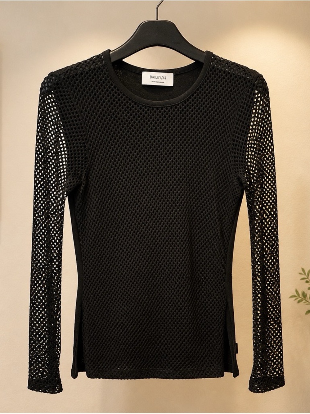 Bailey 44 Black Mesh Long Sleeve Crew Top